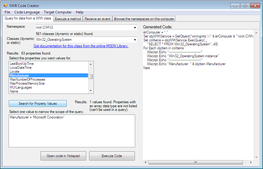 Administration via WMI - wmicodecreator